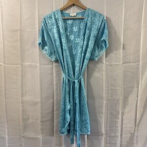 Vintage Barbizon Blue Satin Robe Sexy Intimates Loungewear Tie Front **read Desc